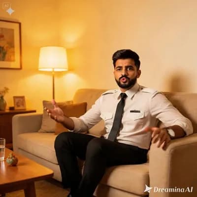 AI generated video: beard admi ne green lighting recording studio mein voice dubbing ki