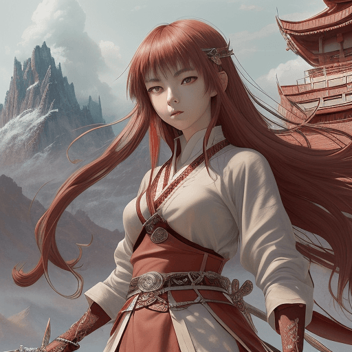 AI generated: Imagine a captivating anime-style girl as the central character, standing amidst towering mountains....