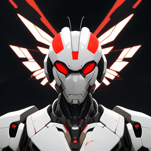 AI generated: portrait:2, streamlined Sci-fi mech, slender figure in a fighting stance, glossy white red max detai...