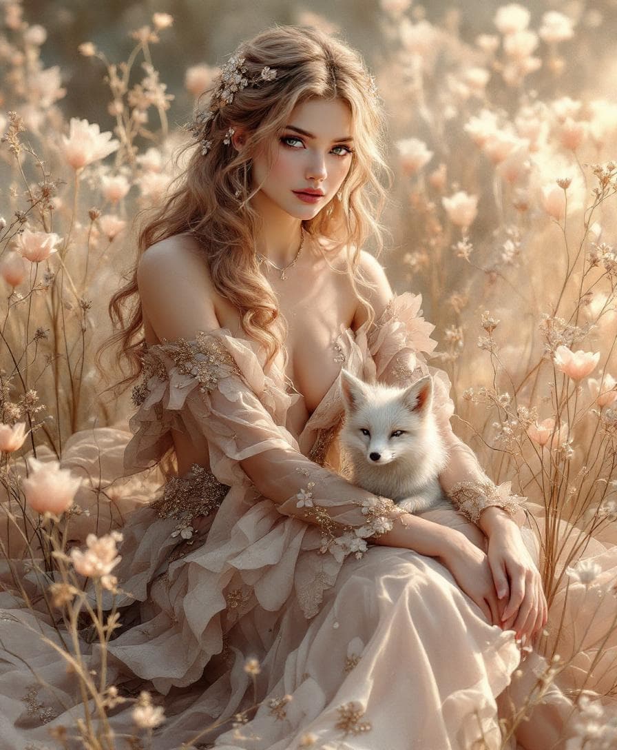 AI generated: QT “Something Rose Gold”: a fierce fantasy huntress with soft rose-gold hair styled in loose curls, ...