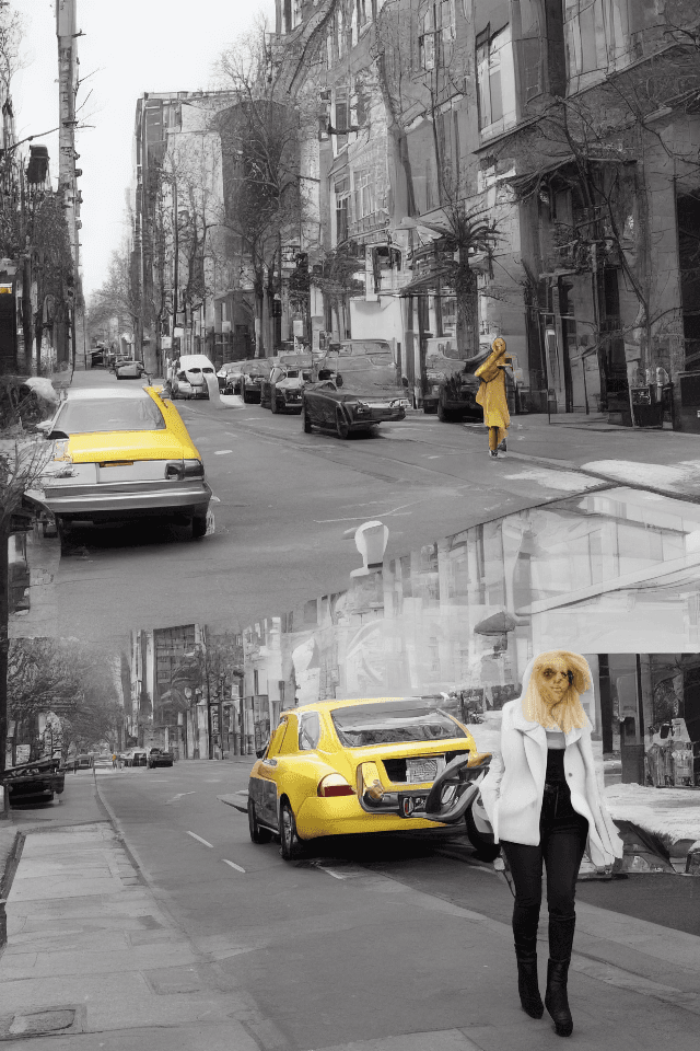 AI generated: The image features a sexy woman walking down a street while holding a handbag. She is wearing a whit...