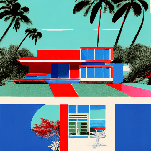 AI generated: Hyper realistic eye level exterior photo of a mid century modern style house overlooking the ocean, ...
