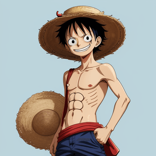 AI generated: a sticker of Monkey D. Luffy from one piece, straw hat, smirk, anime style, minimalist design, trend...