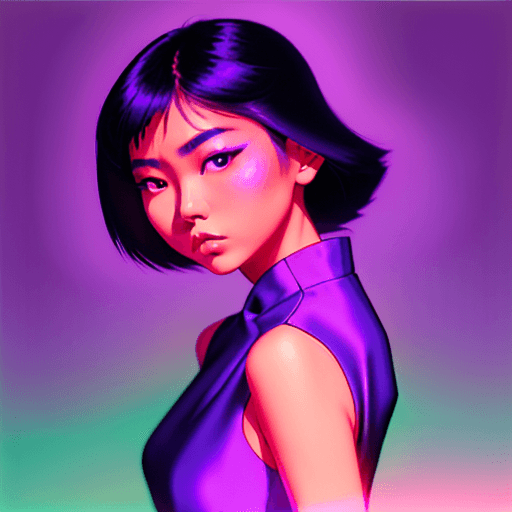 AI generated: asian girl wearing an elegant top or dress at night, in the style of iconic album covers, neon-infus...