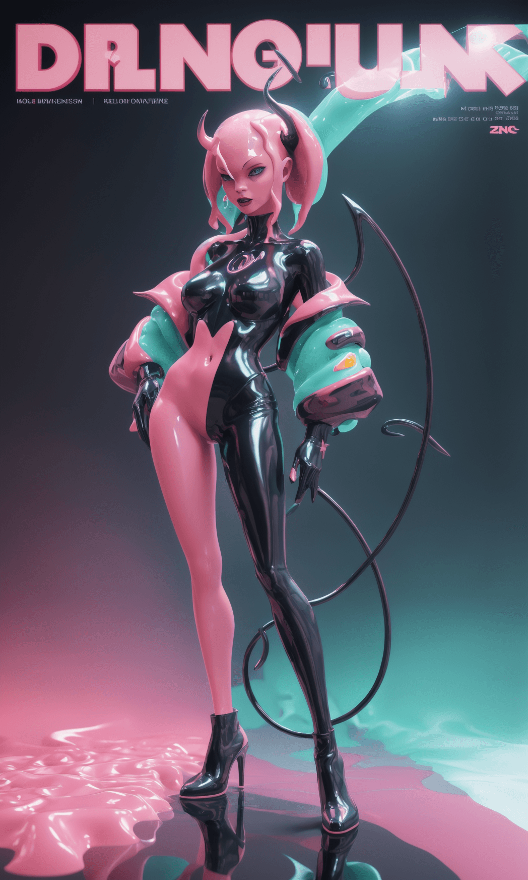 AI generated: (magazine cover), subject completely depicted in image, (demon slime girl), vibrant colorful colors,...