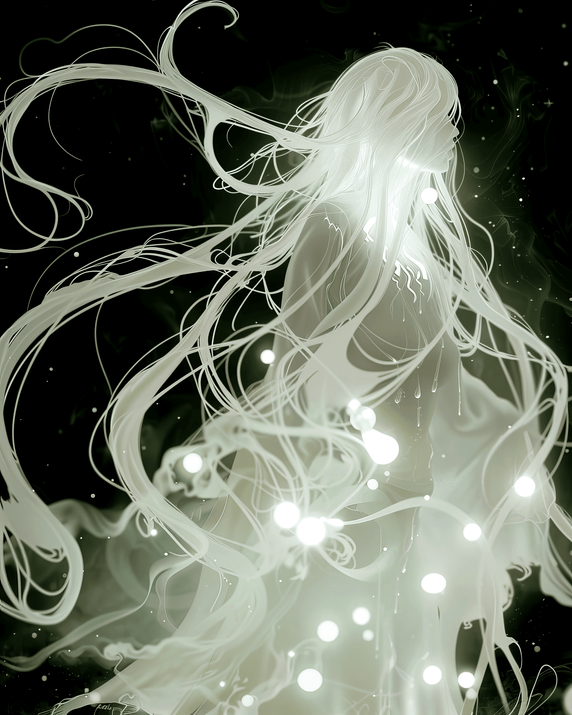 AI generated: full body, hyperrealistic horror shot of a (ghostly ectoplasm:1.5), creepy, foggy, evening, light bl...