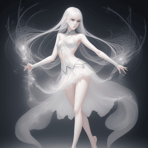 AI generated: a gorgeous girl with delicate features,full body,sliver big eyes,pale white skin,Gauze skirt, slende...