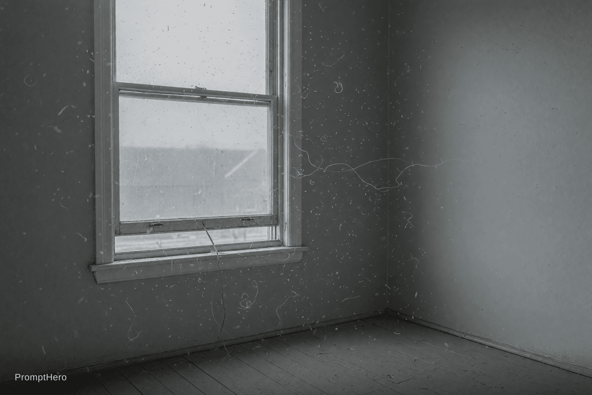 AI generated: A quiet room at dawn, no people, no furniture. Just a window – not open, not closed. The light outsi...