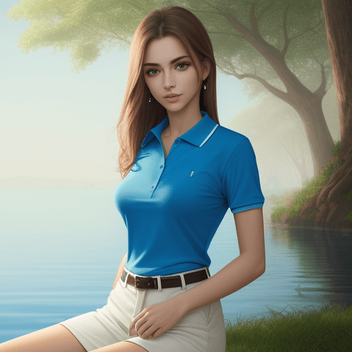 AI generated: beauitful woman, serene, blue polo