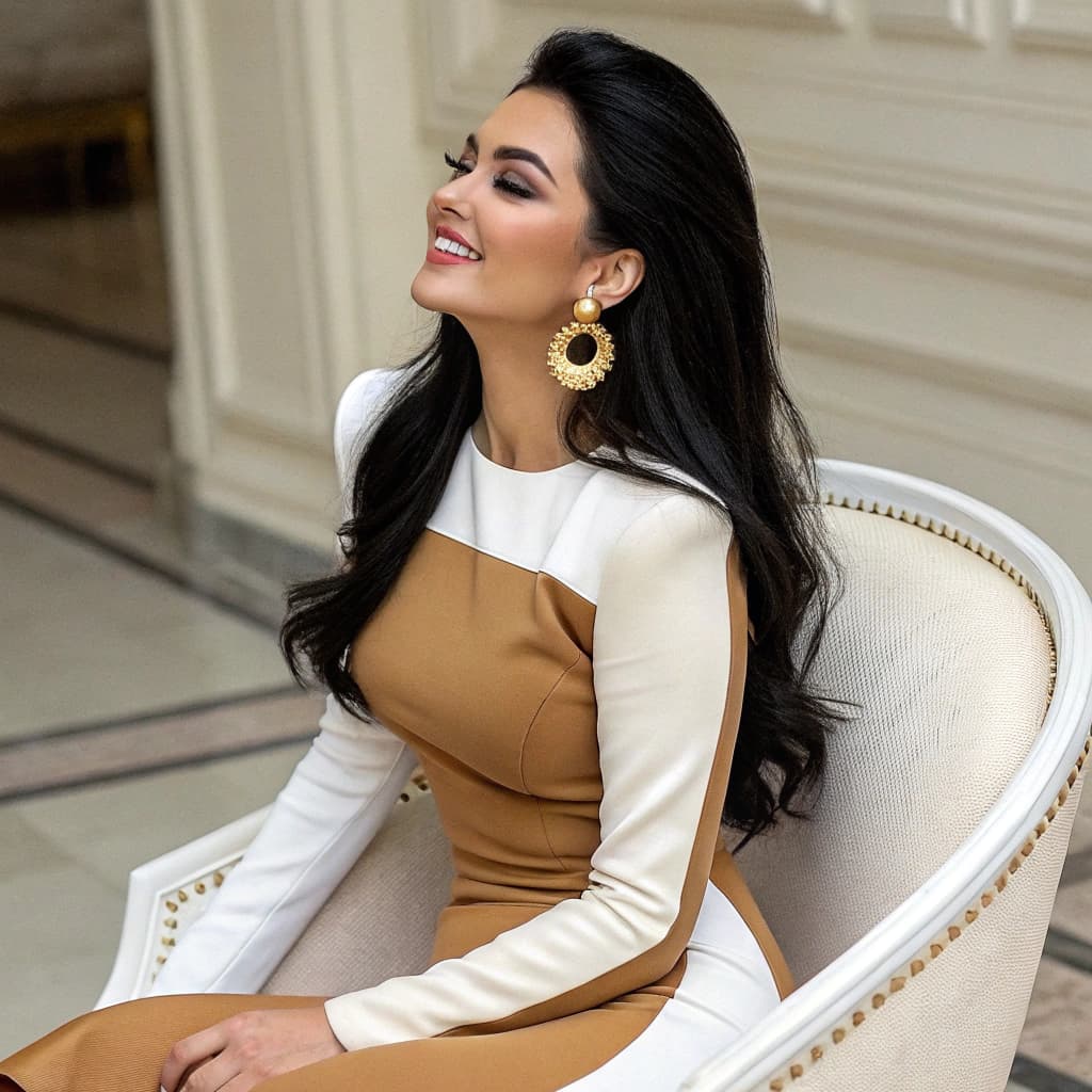 AI generated: beautiful tatar lady, stunning beauty, long black hair, brown eyes, intricate  designed by Dior, sli...