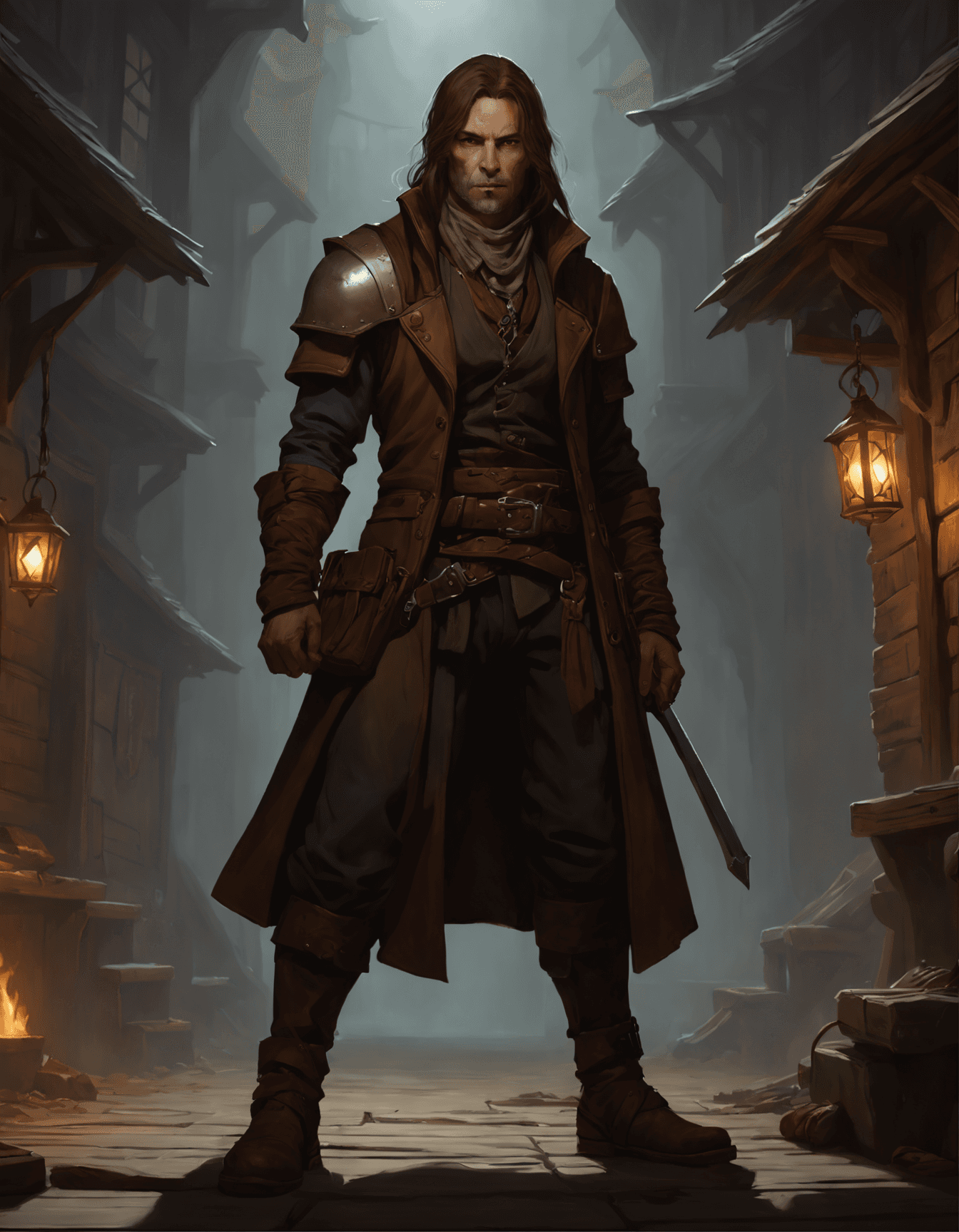 AI generated: Rogue from Balder's Gate 3 sitting in a dark tavern, D&D Aesthetic, volumetric lighting,~*~Enhance~*...