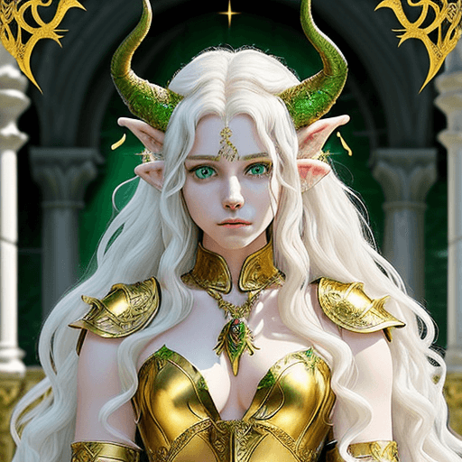 AI generated: Create an image that represents a mythological idol: a young 18-year-old dragon with white skin, gre...