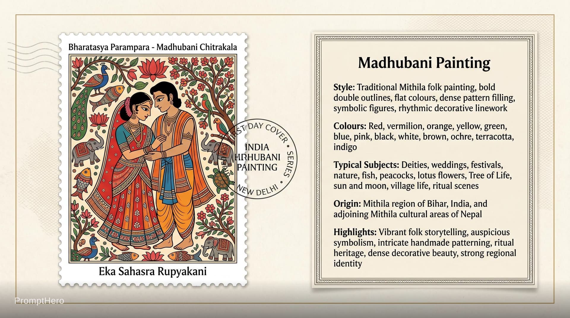 AI generated: Create a 16:9, 4K premium commemorative First Day Cover envelope inspired by India Post heritage des...