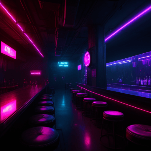 AI generated: Inside a dimly lit and smoky nightclub in Blade Runner: 2049, fun night out with friends, creating a...