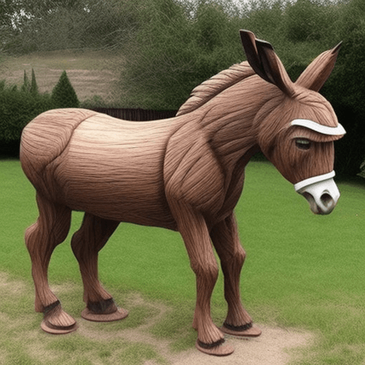 AI generated: Hyper realistic donkey carved from wood
