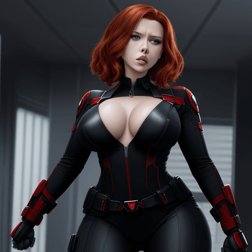 AI generated: Black widow from marvel with big breasts and a big ass, add NSFW
