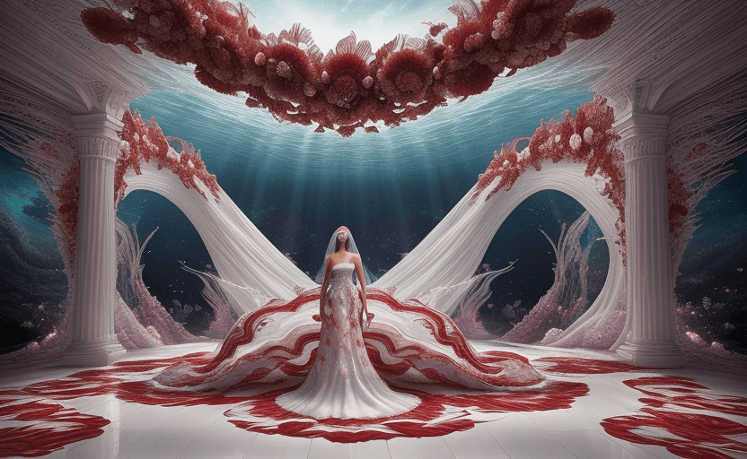 AI generated: fish eye view, grand scale, central subject, surreal scene of the striped Dreamy dragon emerging fro...