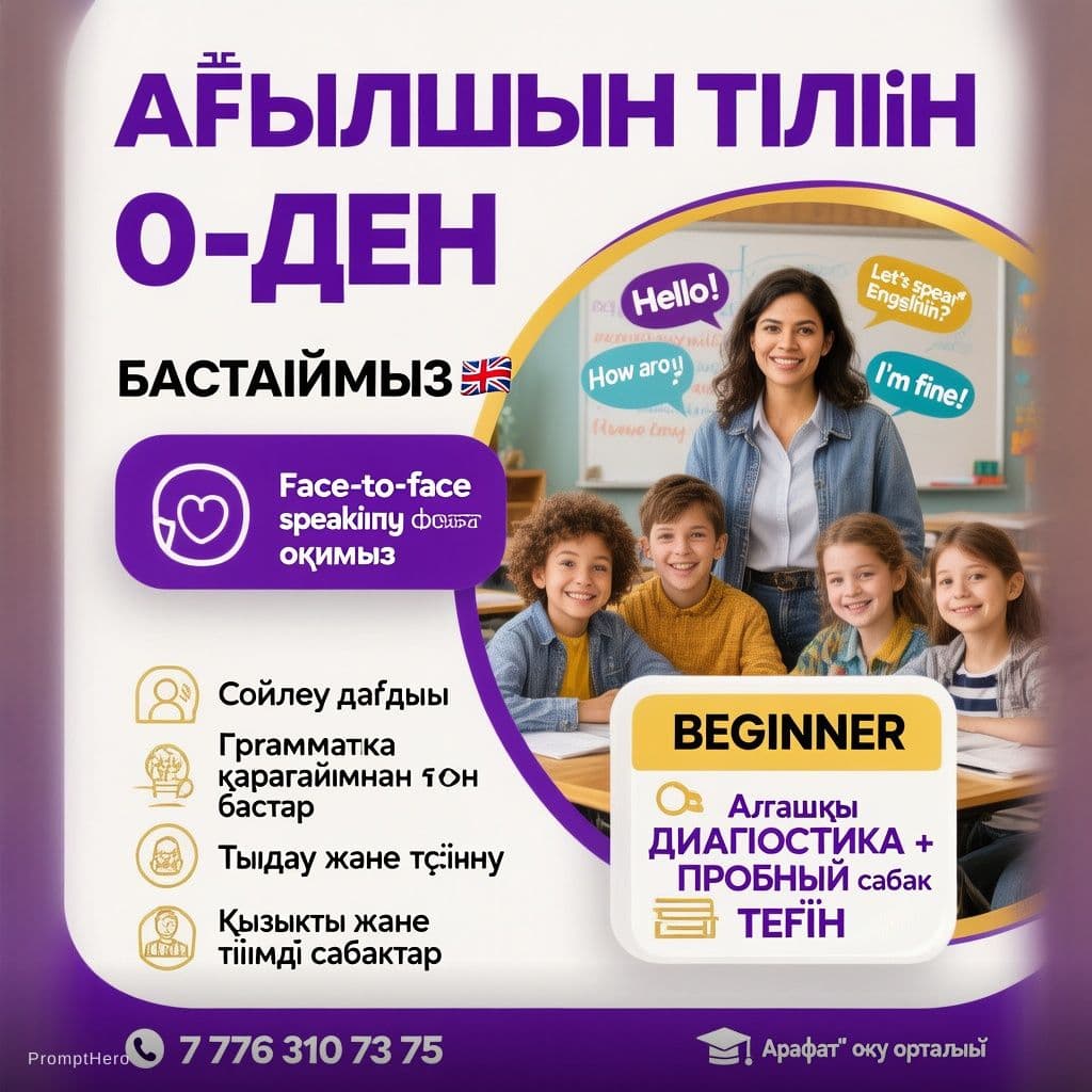 AI generated: Create a premium, modern educational advertisement poster for an English language course in Kazakh. ...