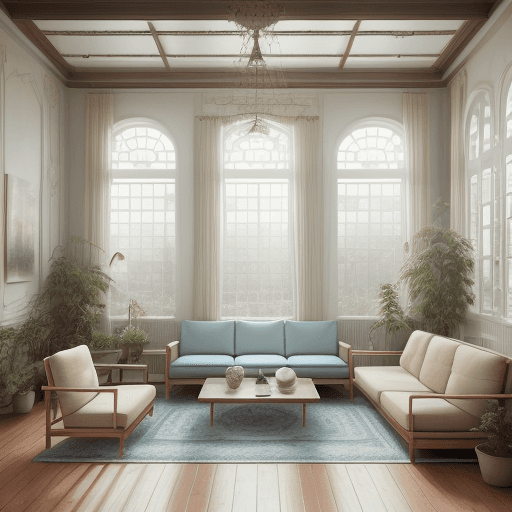 AI generated: High resolution photography interior design, dreamy sunken living room conversation pit, wooden floo...