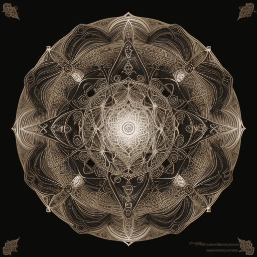 AI generated: beautiful golden round mandala, fully symmetrical, black and white, thin lines, clean lines, fantasy...