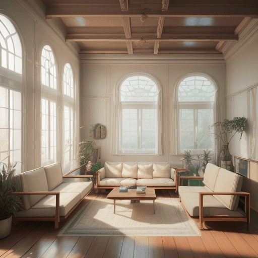 AI generated: High resolution photography interior design, dreamy sunken living room conversation pit, wooden floo...