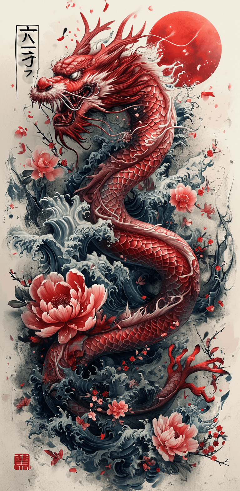 AI generated: japanese dragon tattoo drawing, in the style of matthias jung, kerem beyit, uhd image, authentic dep...