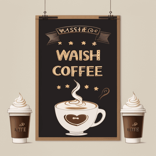 AI generated: a poster ,have a"wish coffee"for name on top, in middle a Latte for decorate  ,more cute and more li...