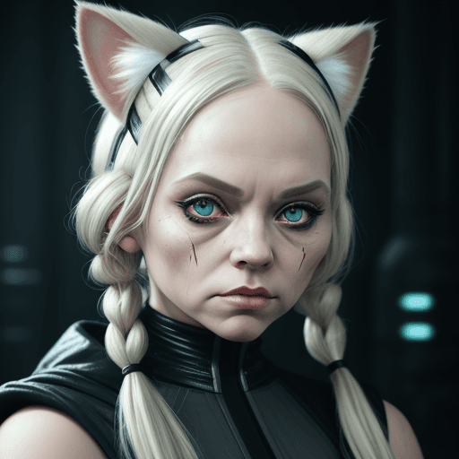 AI generated: little blonde girl with pigtails female Sith lord from STAR WARS, white hair, cat ears, beautiful fa...