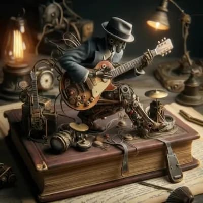 AI generated video:  hombre sentado tocando normalmente  la guitarra electrica