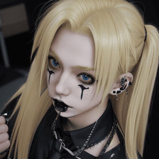 AI generated: Blonde hair, boy, anime, cute ass, piercings, goth, emo