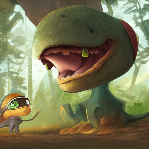 AI generated: environmental engineer dinosaur, tiny character, cartoonish, big eyes, with engineer helmet, enginee...