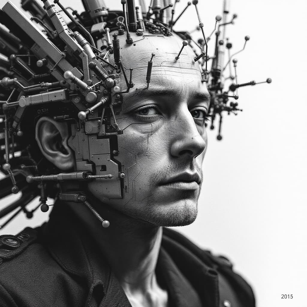 AI generated: one man is complicated. Because he is living an AI generation. please make by black & white illusted...
