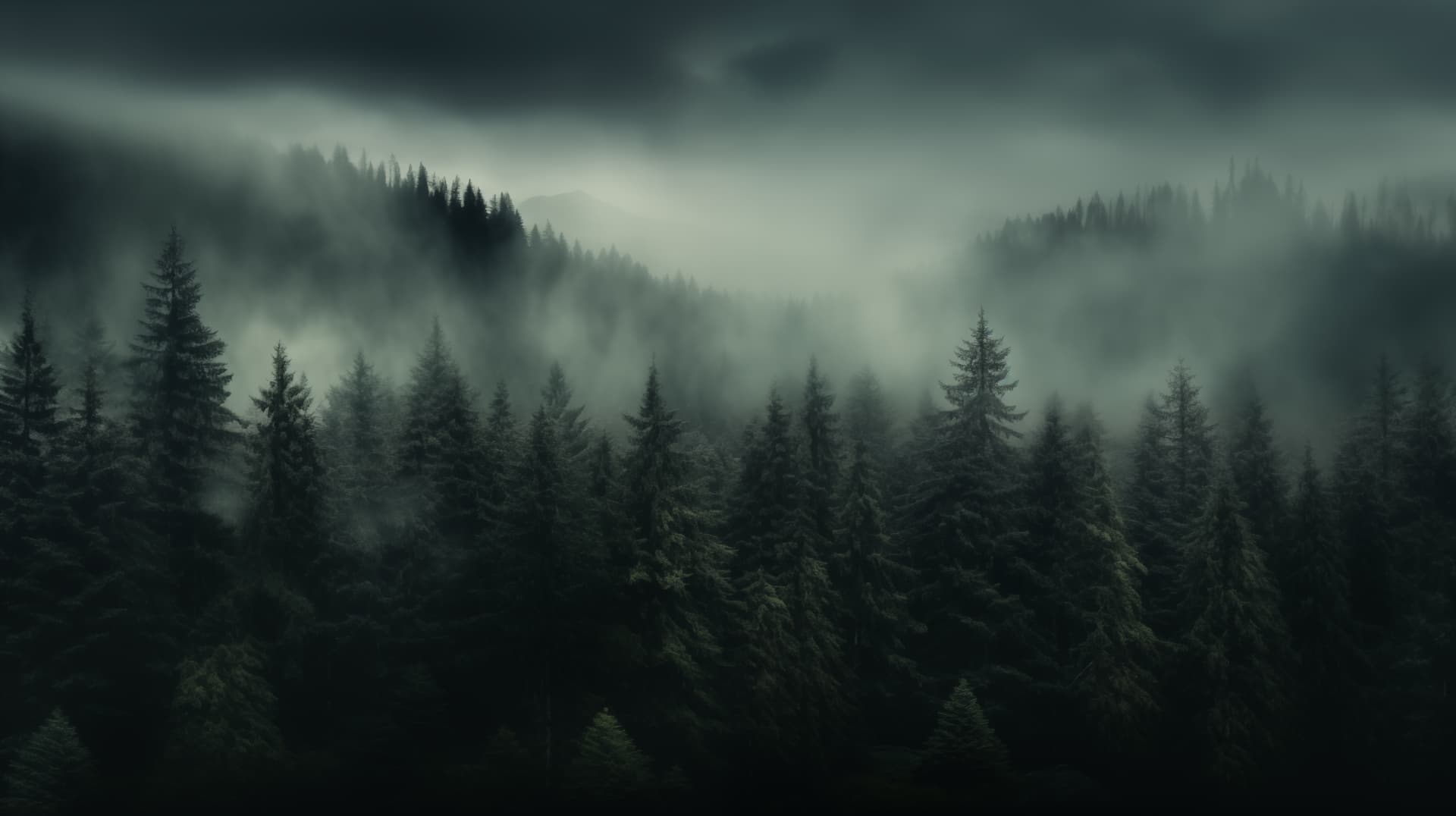 AI generated: forest with mist across the scene, in the style of minimalist canvases, photo-realistic landscapes, ...