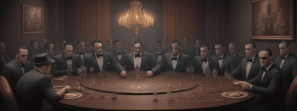 AI generated: mafia,12person,table,mafia game, intricate artwork . octane render, trending on artstation,t symmetr...