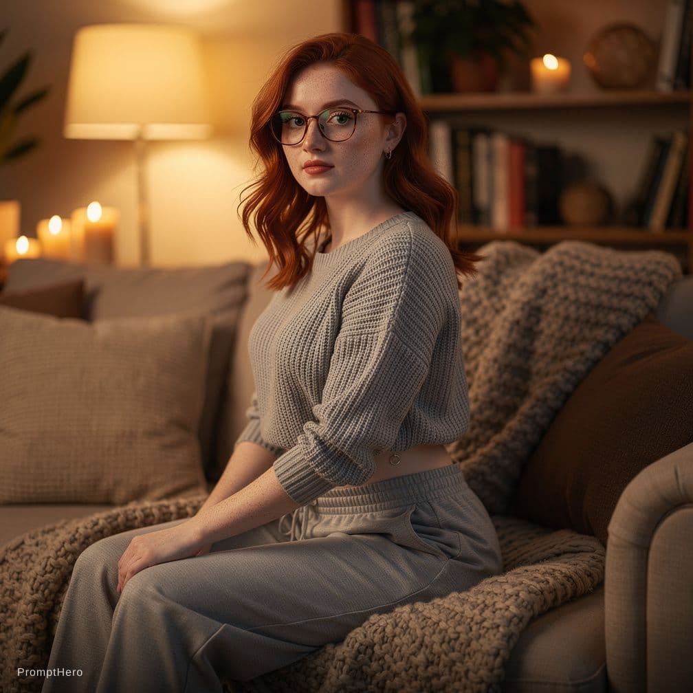 AI generated: An extremely beautiful woman with really pale skin, red hair, freckles, blue-green eyes, wearing gla...