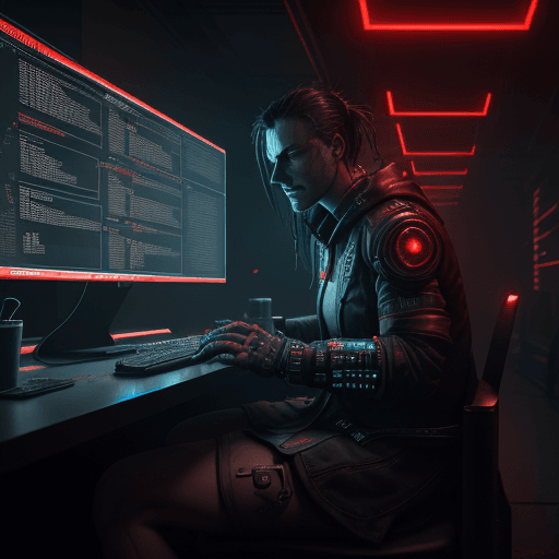 AI generated: The Trading room is dim, with only the red light from the screens illuminating the room. The program...