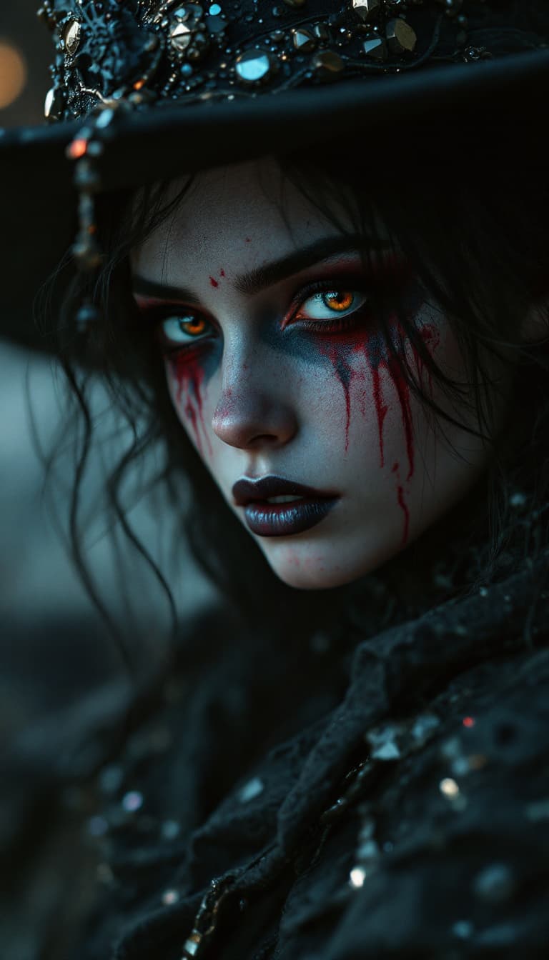 AI generated: Crie um retrato fotorrealista de uma mulher com maquiagem escura e arte de maquiagem, ambientado em ...