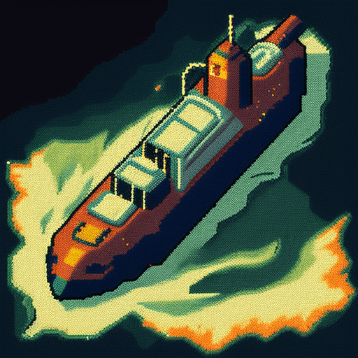 AI generated: 16bit pixel art of submarine, underwater, side, details