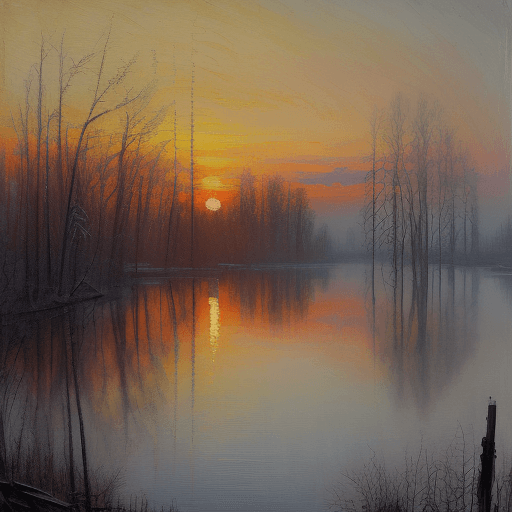 AI generated: Sunrises and sunsets Winter lake in Belarus,ugly, deformed, noisy, blurry, distorted, out of focus, ...
