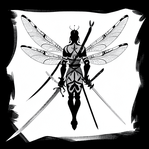 AI generated: A black and white sword tattoo design of a medieval sword with dragonfly wings, include just a singu...