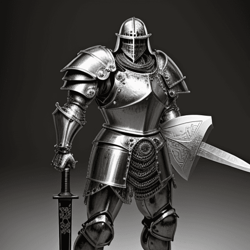 AI generated: Photo of a ultra realistic of a strong mexican gangster paladin knight with his shiny armature and a...
