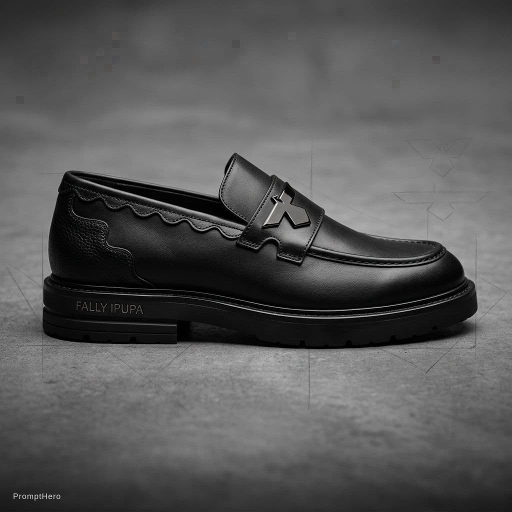 AI generated: Ultra luxury black moccasin loafer, futuristic couture footwear design, premium smooth black leather...