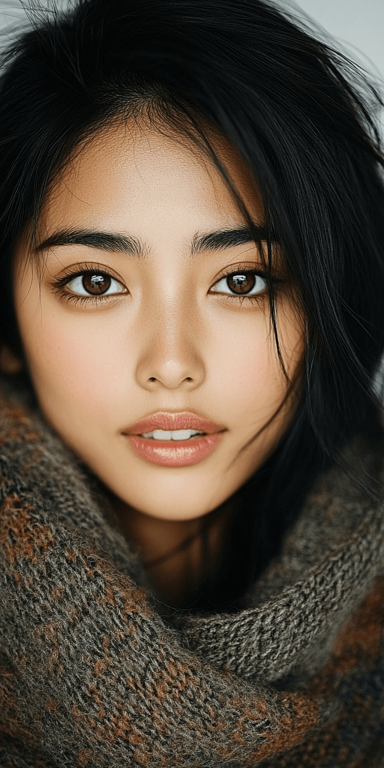 AI generated: high definition photo, stunning Asian model, close-up, in the style of Asian beauty standards, photo...