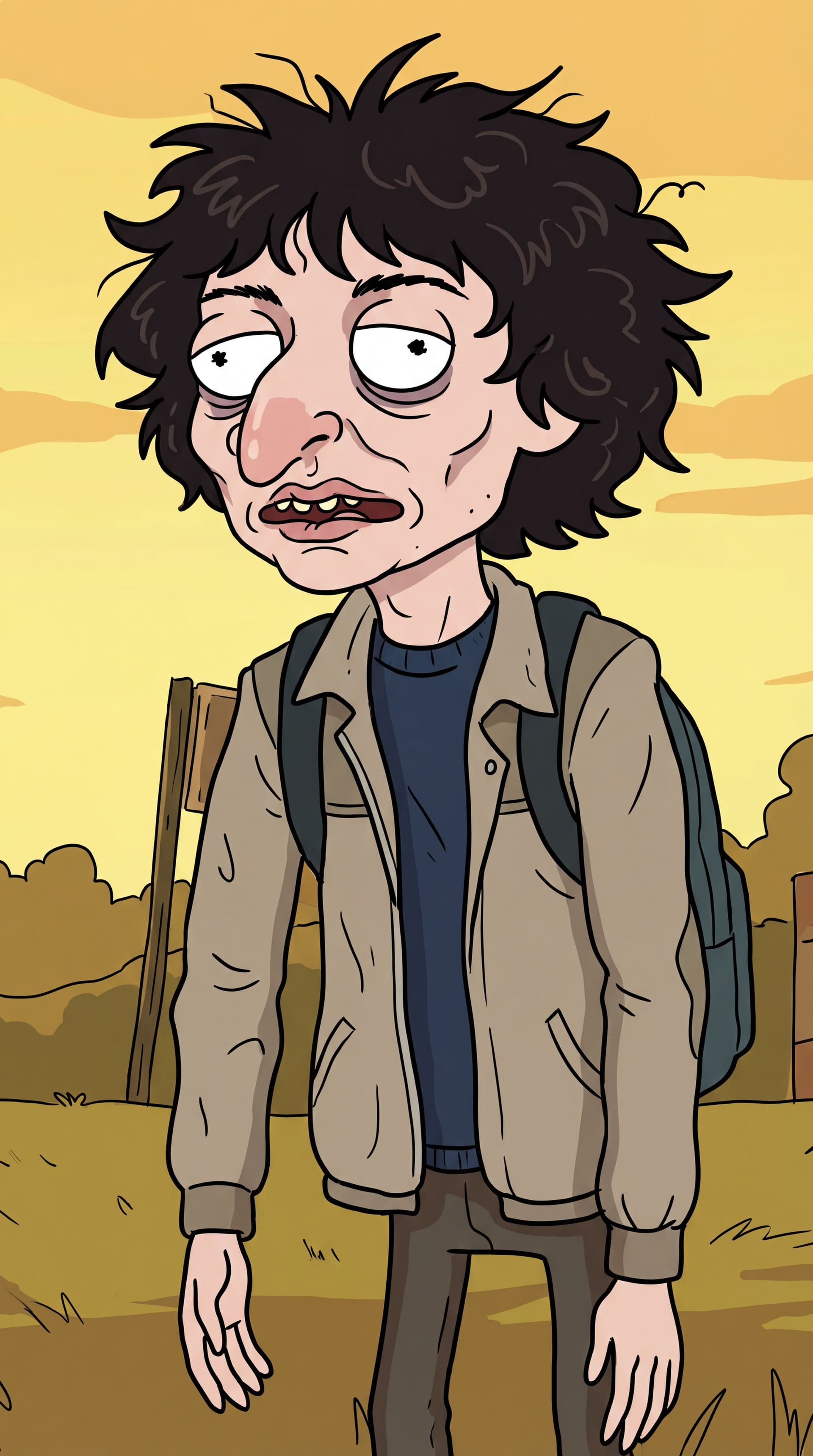 AI generated: Generate full-body cartoon characters Stranger Things Mike Wheeler in the iconic Rick and Morty anim...