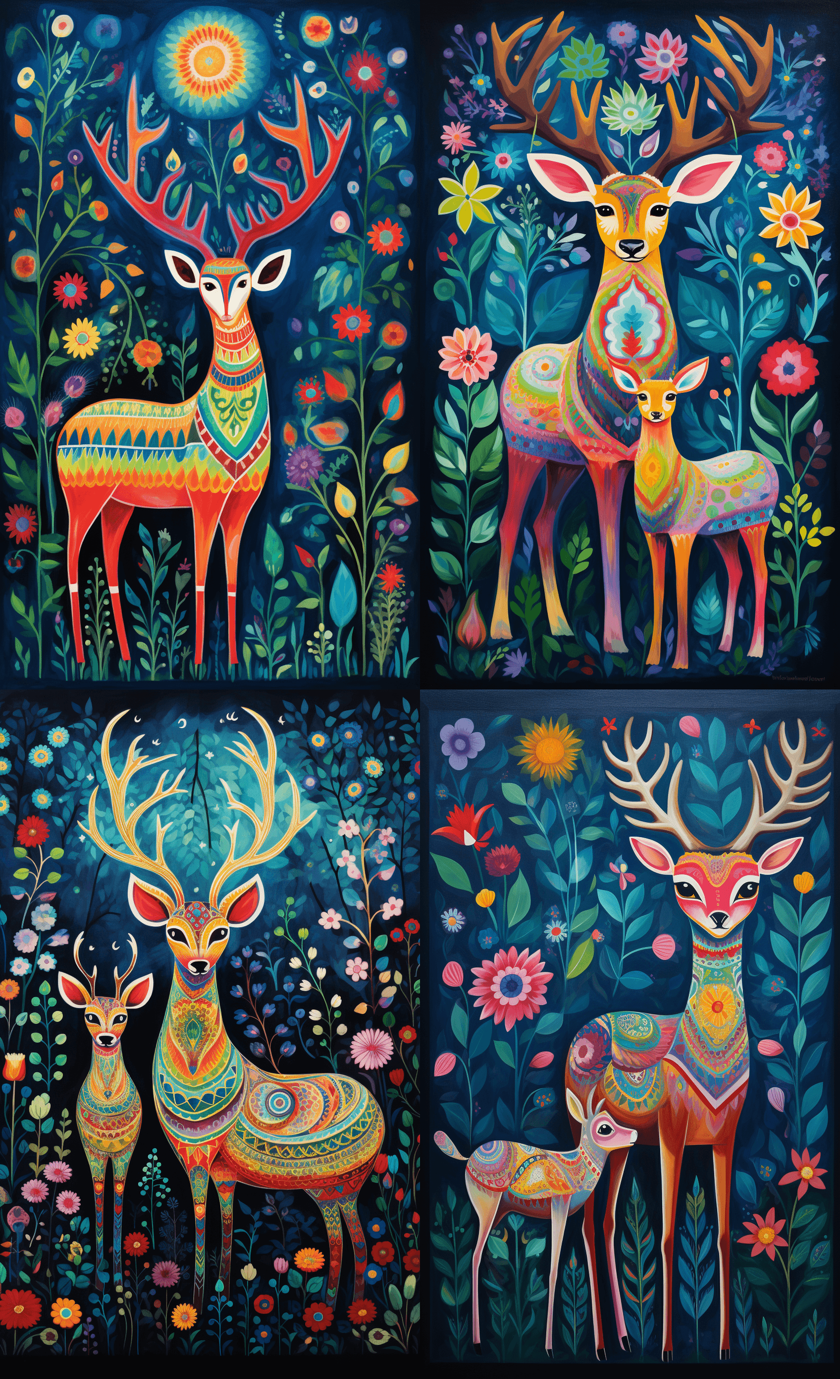 AI generated: A blue deer with rainbow eyes and colorful stars, standing on its hind legs next to an anthropomorph...