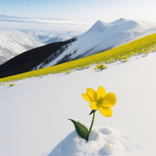 AI generated: Yellow flower on a snowy hill