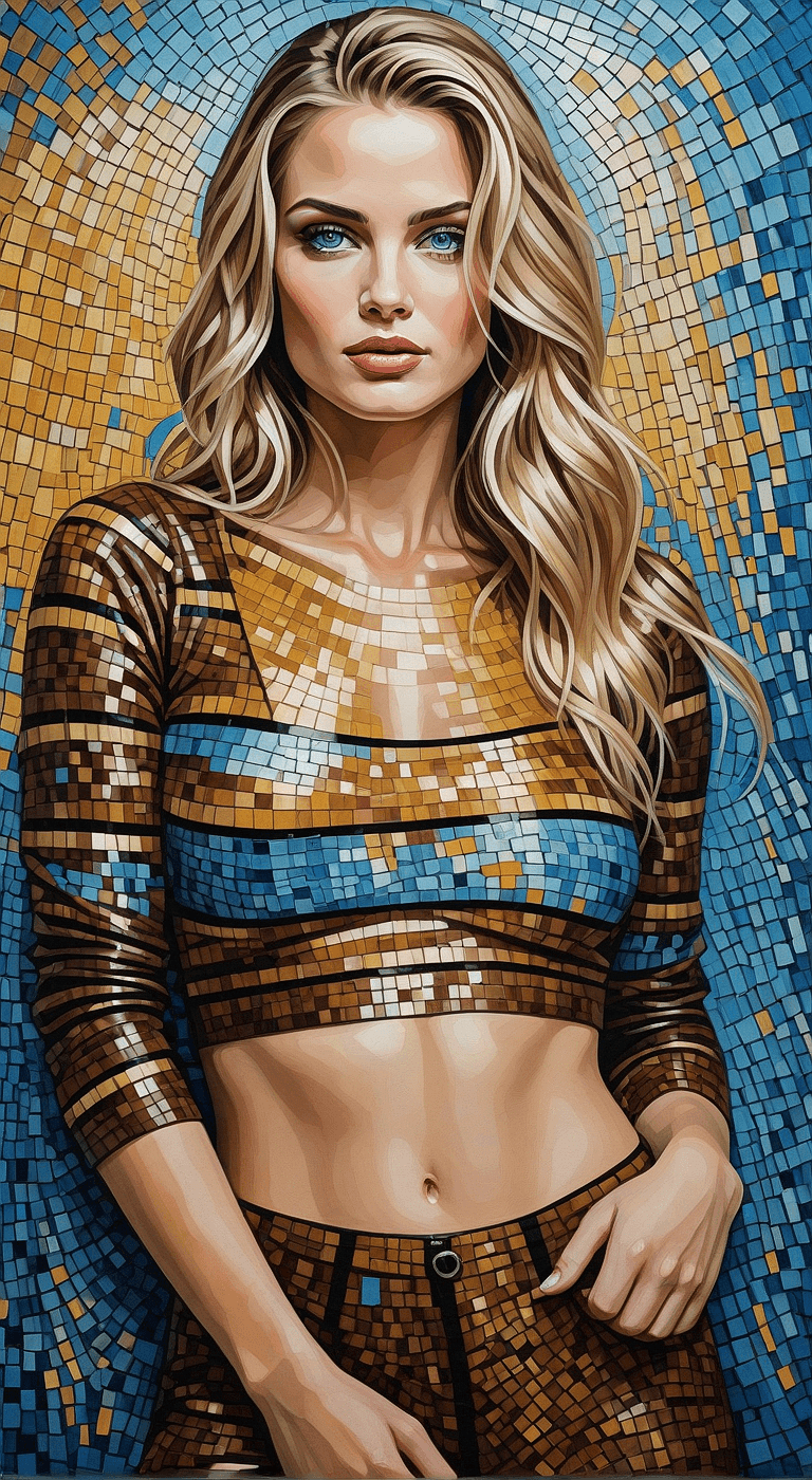 AI generated: A painting of a woman that blends realism with abstract digital art. Her face should have fair skin,...