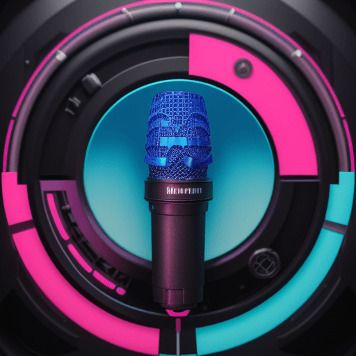 AI generated: Microfone logo for a band named Mic Mania, Round, Blue and pink neons, octane render, trending on ar...