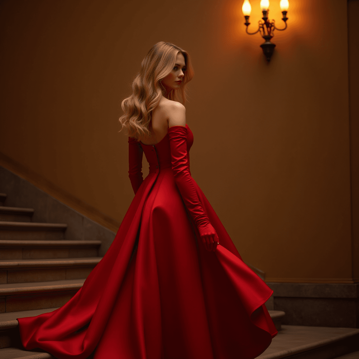 AI generated: ultra-realistic 8K RAW photo of an elegant 27-year-old Austrian model with honey-blonde waves and po...
