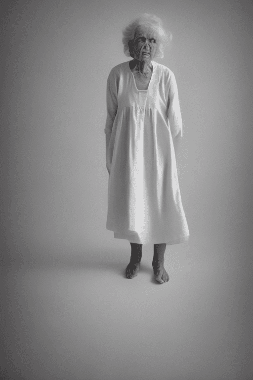 AI generated: photography of a OLDwoman in a dress,  White minimalist room with nothing, high detail <lora:epiNois...